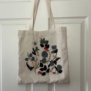 Floral Embroidered Tote Bag - Cream